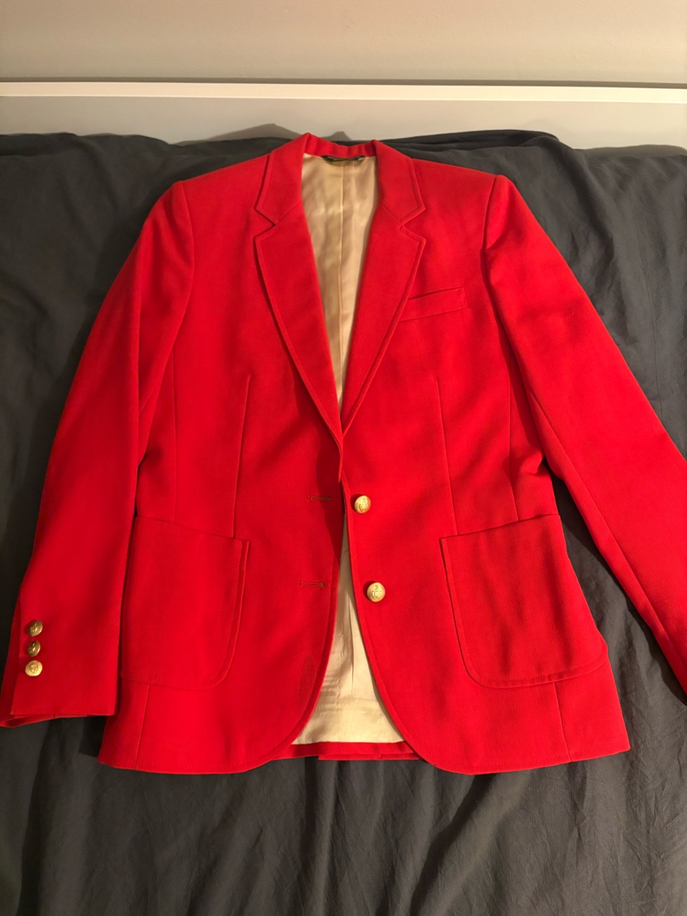 Red Women's Double-Breasted Blazer with Gold Buttons